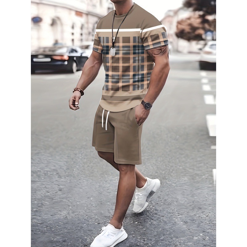 2026 New Designer Luxury Brand Summer Street Style Fun Breathable Short Sleeved Shorts Set 3D Printed Fashionable Men's T-shirt Two-piece Set