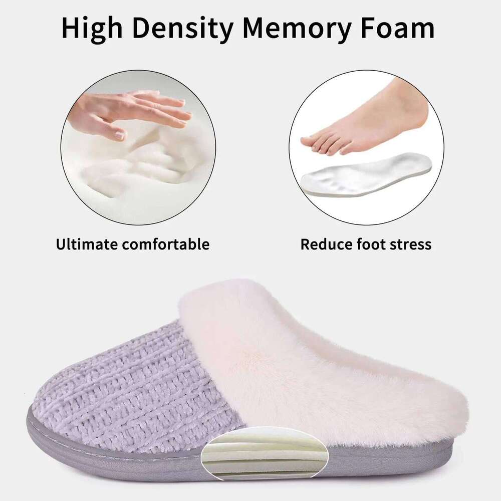 Kidmi Warm Knit Home for Women Comfortable Wool-Like Lined Chenille Slippers with Memory Foam Indoor Winter Fuzzy Shoes
