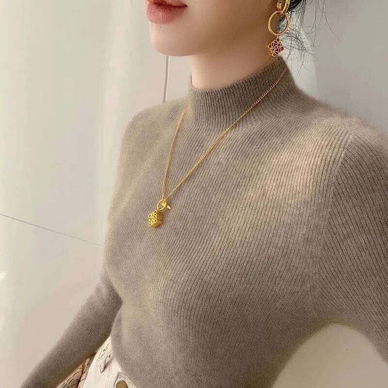 Women Pullovers 100% Cashmere Pullover Winter Half High Neck Elasticity Sweater Female Warm Basic Knit Jumper Solid Slim Femme XJ260305
