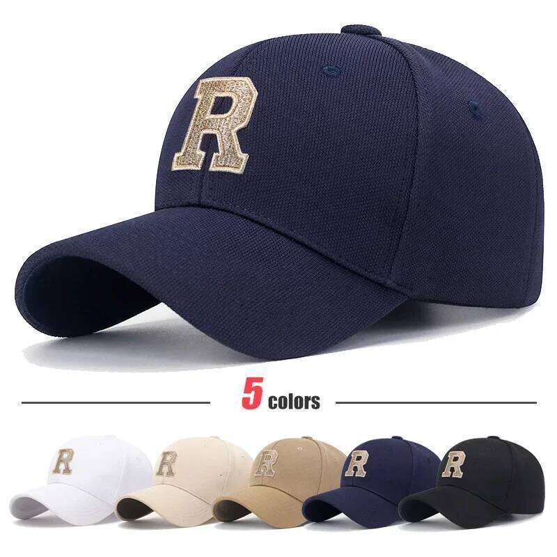 Brand New High Quality R Letter Gold Thread 3D Embroidery Adjustable Elastic Pineapple Cloth Baseball Cap Trucker Hats Y260304