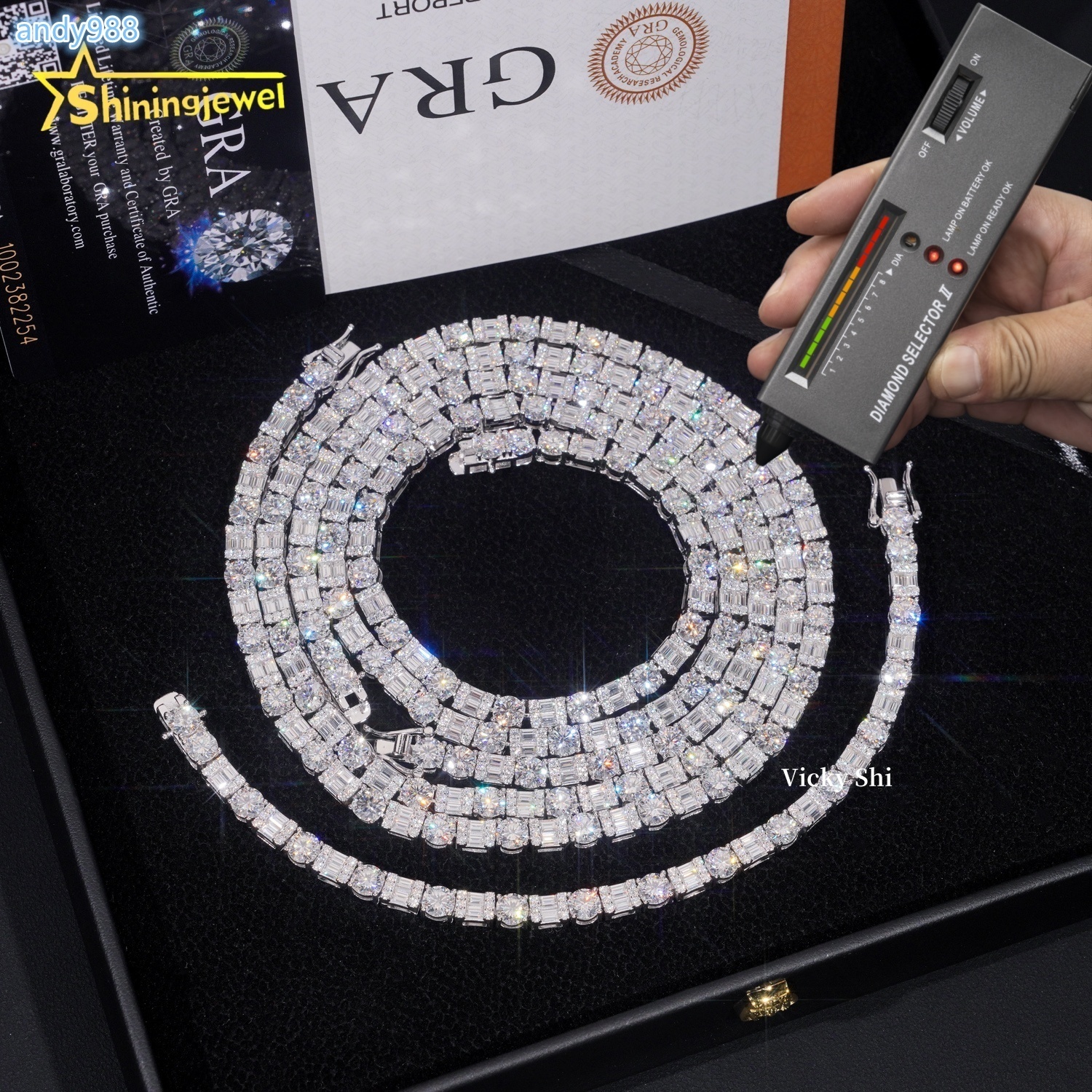 Trendy 925 Sterling Silver Tennis Chain Moissanite Jewelry GRA Certificated Emerald Cut Moissanite Tennis Necklace Men Women