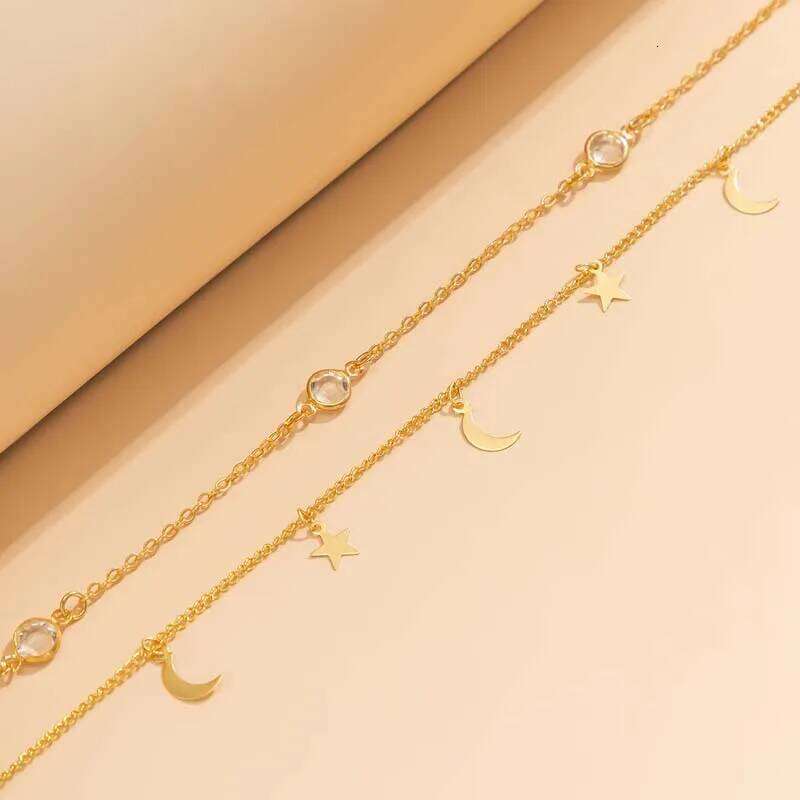 Sexy Metal Star Moon Double-Layer Waist for Women Girls Fashion Gold Color Crystal Tassel Belly Chain Bikini Body Jewelry S260304