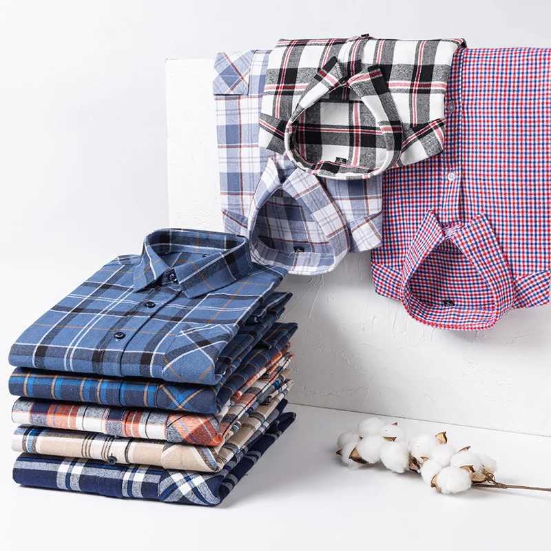 Classic Retro Plaid Flannel Shirt Long Sleeve 100 Cotton Fashion Casual Soft Spring Autumn Winter Standard Pocket Mens Shirt M260305