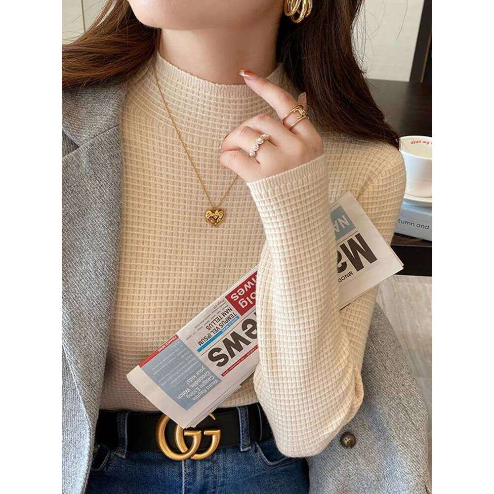 Women Autumn Winter Turtleneck Sweater Vintage Solid Waffle Pattern Knitted Female Sweaters Tops Casual Slim Pullover Jumpers XJ260305