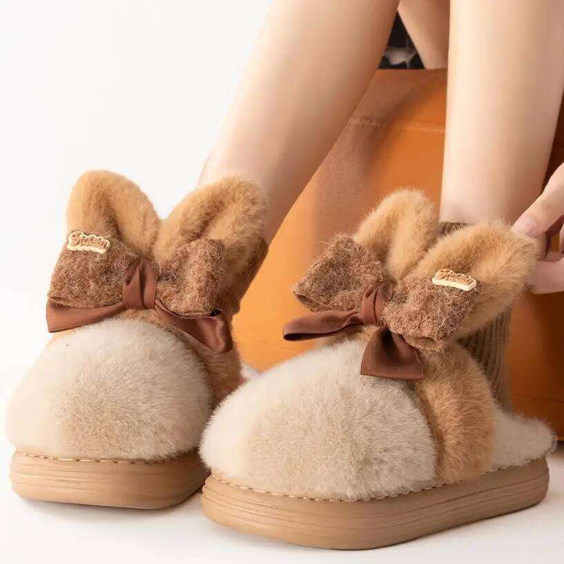 Cute Cotton Slippers For Women Winter House Shoes Funny Rabbit Ear , Warm Plush,Anti-slip, Girls Home Floor Fluffy Slides