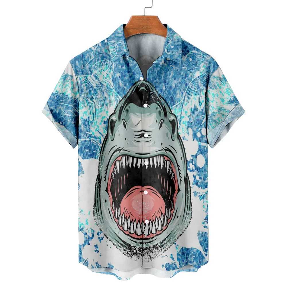 New Men Hawaiian Blouse Tshirt 3D Animal Print CloTHes Fashion Button Mens Shirts Short Sleeve Lapel Streetwear Shirt Top M260305