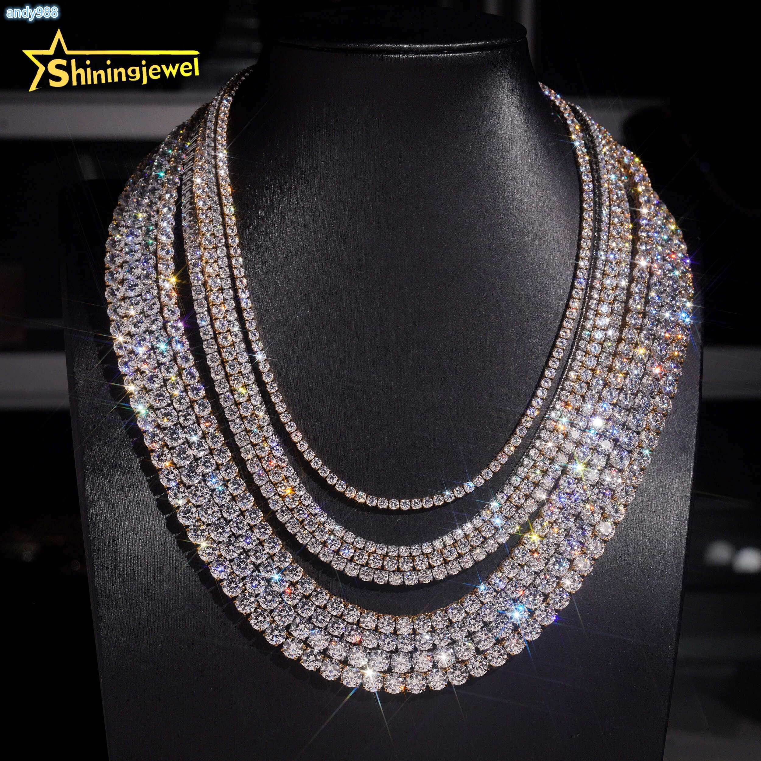 Factory Price Hip Hop 3mm 4mm 5mm 6mm Moissanite Tennis Chain Stainless Steel 316L Fashion Chain Men Women Moissanite Diamond Tennis Necklace
