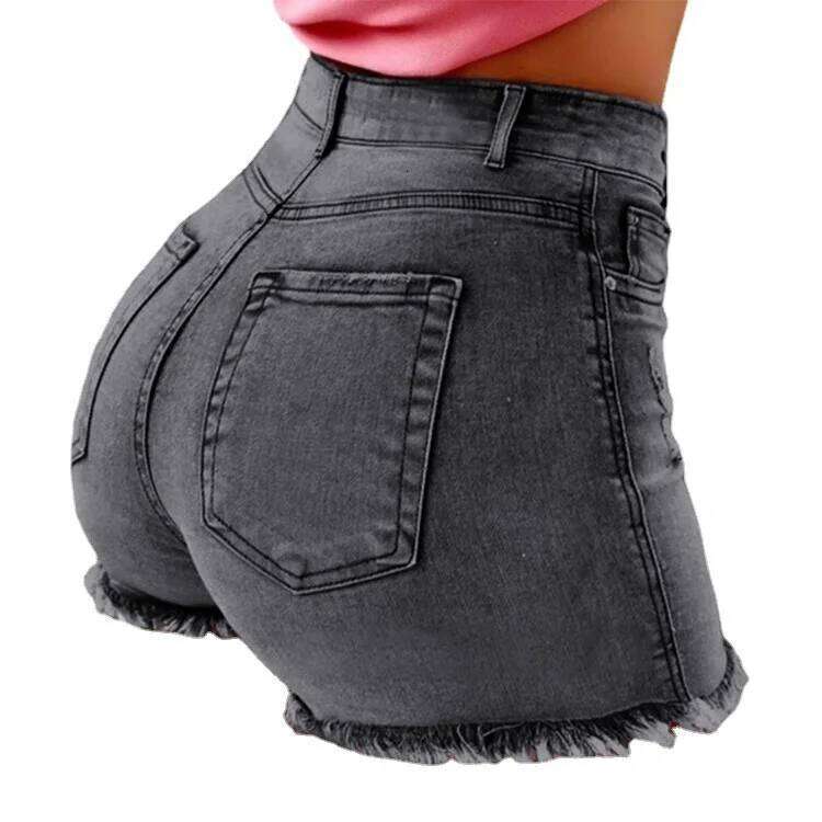 Denim Shorts Women Vintage Jeans Tassel Washed Distressed Skinny Mid Waist Pockets Streetwear Female 2025 Straight Short Pants XJ260305