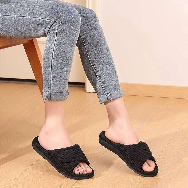 Kidmi Corduroy Bedroom Shoes with Arch Support Velcro Adjustable Women's Cotton House Slippers for Women