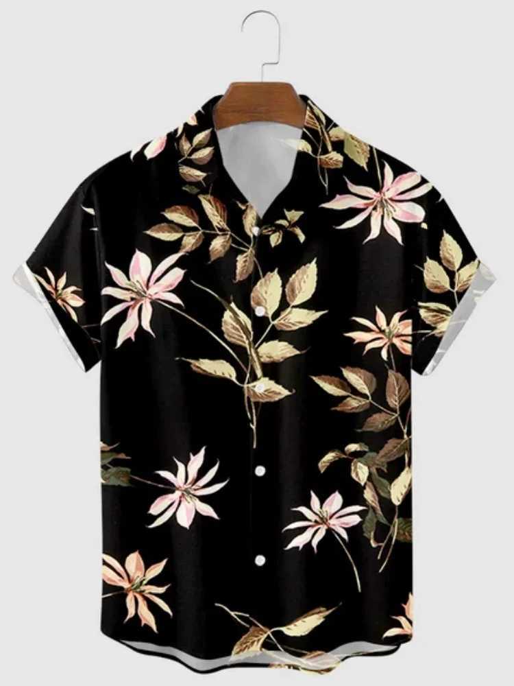 Hawaiian Mens Print Short Sleeve Shirt Beach Coconut Tree Fashion Lapel Top 2025 New for Men Floral Clothes M260305