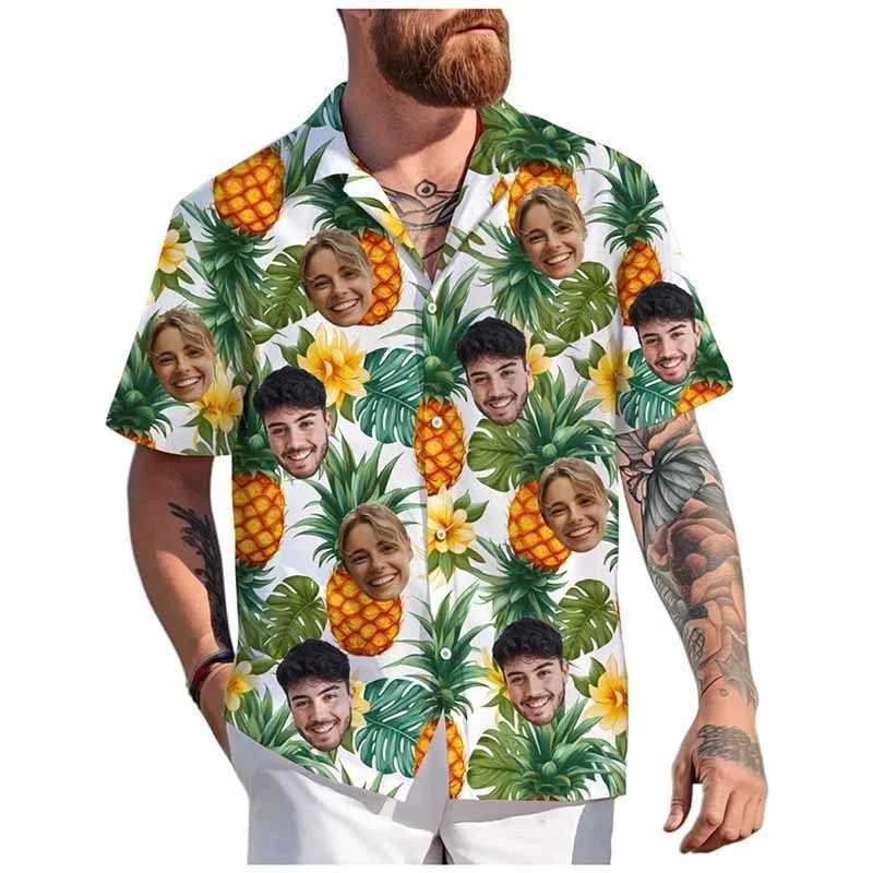 Custom Face Hawaiian Shirt Unisex Funny Personalized 3D Printed Button Shirts 2025 Beach Short Sleeves Lapel Shirts DIY Blouses M260305