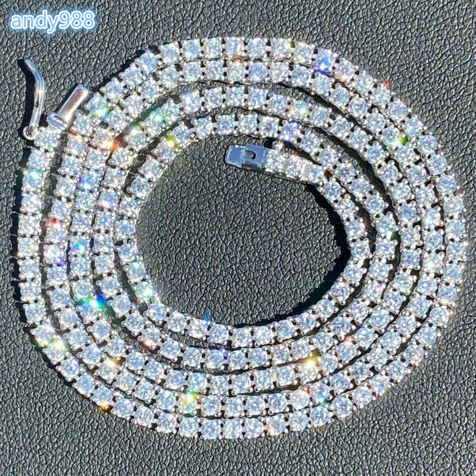 MaiYi Custom 2mm VVS Moissanite Tennis Necklace Passes Diamond Tester Solid 925 Sterling Tennis Chain Moissanite for Women Men
