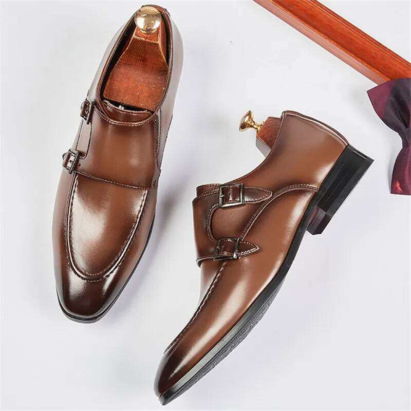 British Gentleman Monk Strap Loafers New Charm Black Brown Shoes for Men Designer Formal Wedding Prom Dress Homecoming Footwear