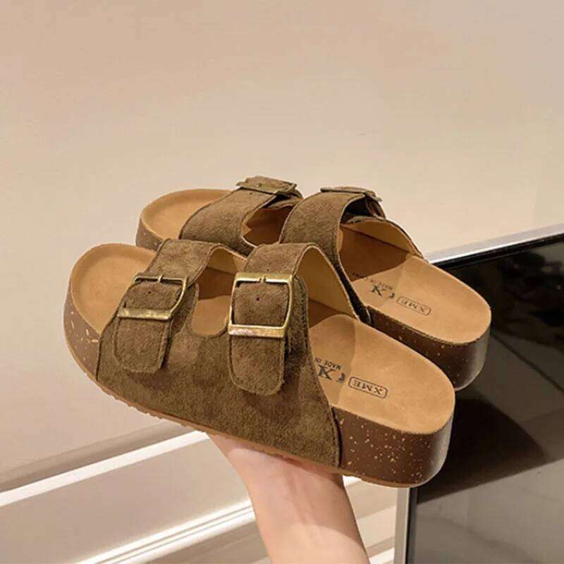 Kidmi Women's Sandals Soft-soled Platform Fashion Slip-on Shoes Indoor And Outdoor Can Be Wear Roman-style Belt-buckle Slippers