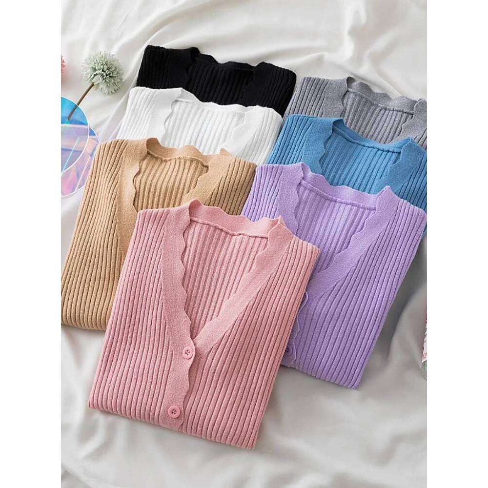 Knitted Cardigan Button Jacket 2023 Autumn Winter V-neck Long Sleeve Casual Tops For Women Sweater Green XJ260305