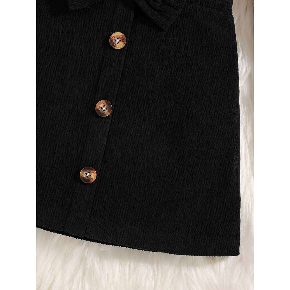 2-Piece Girls in Autumn: Fashionable Elegant Young Girls, Featuring Round-Neck Ribbed Lace-Trimmed Flutter-Sleeve Top Heart Polka Dot Print Long Sleev