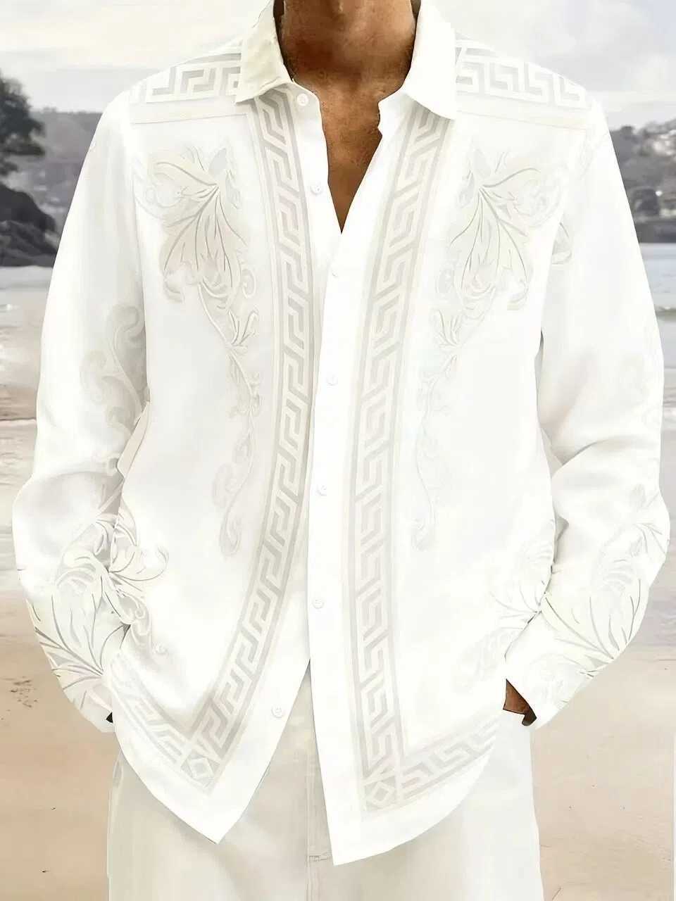 Mens retro long sleeved shirt luxurious gold Baroque chain pattern printed fashion long sleeved top for spring and autumn M260305