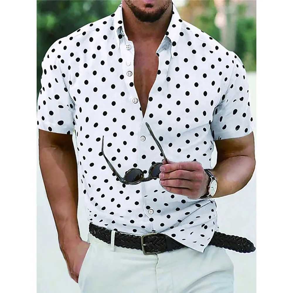 Polka Dot Pattern Mens Short Sleeve Design Digital Printed Shirt Comfortable Summer Hawaiian Beach Outdoor Casual Men Clothes M260305