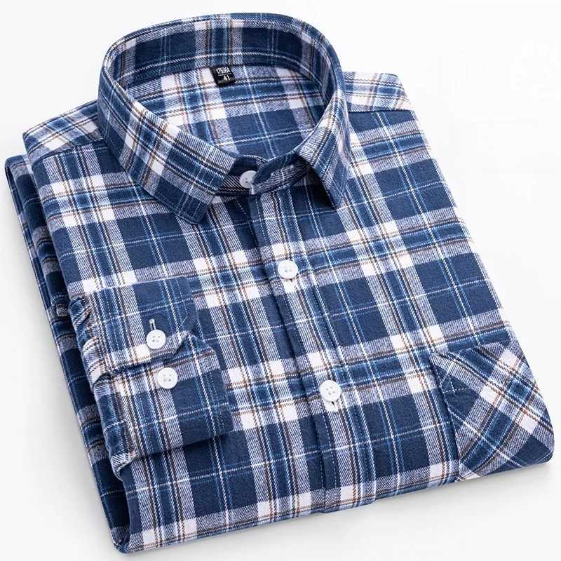 New Plaid Flannel Shirts For Men Long Sleeve 100Cotton Fashion Casual Soft Standard-Fit Man Blouse Clothes Oversize 10XL 11XL M260305