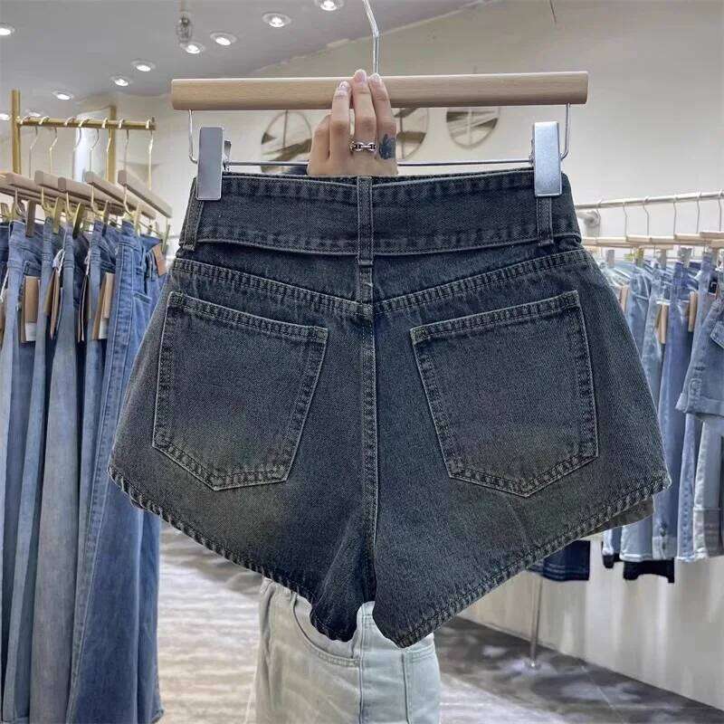 New Retro Design Denim Shorts Women High-waisted Lace-up Jeans with Belt Pockets XJ260305