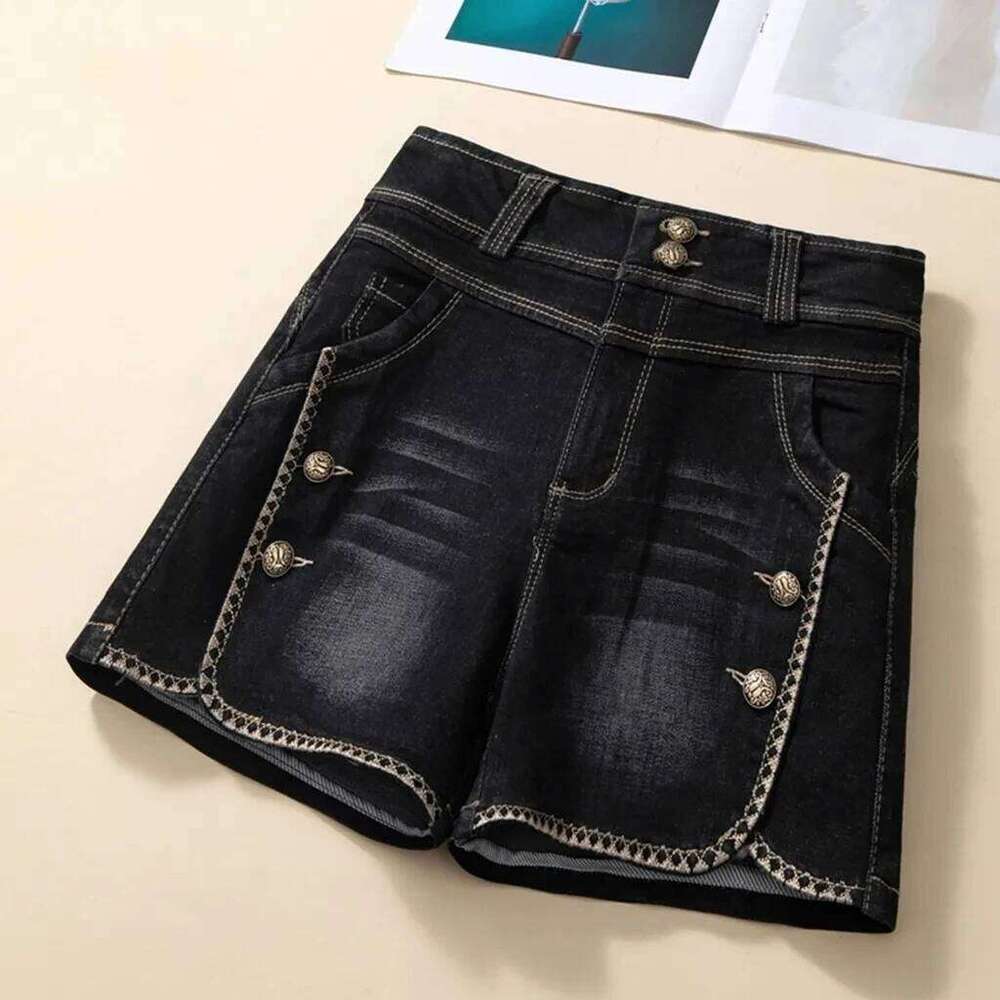 Stretch Denim Women's New Summer Thin Korean High Waist Straight Tube A-line Hot Pants Black Blue Casual Female Shorts XJ260305