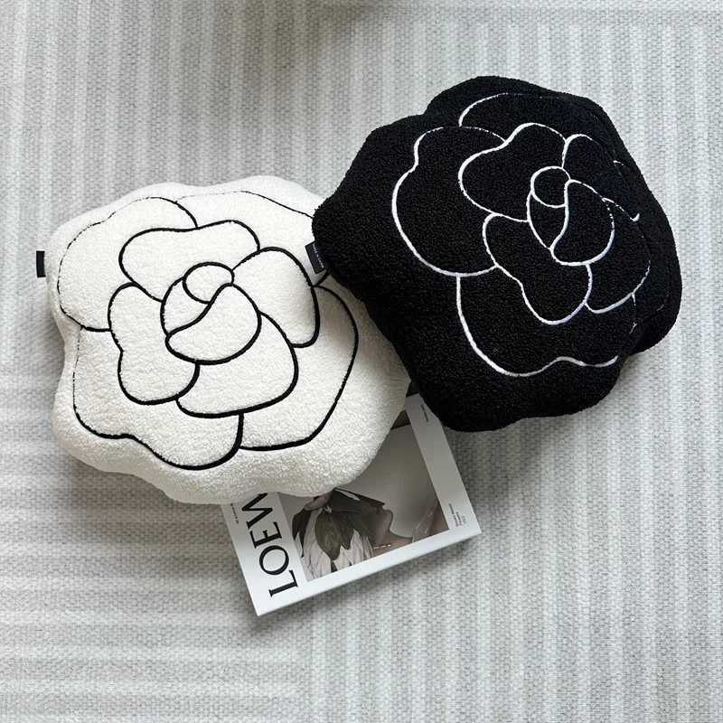45cm Camellia Flower Plush Pillow Stuffed White Black Plant Seat Cushion Indoor Floor Sofa Chair Back Support Plushie GiftT260305