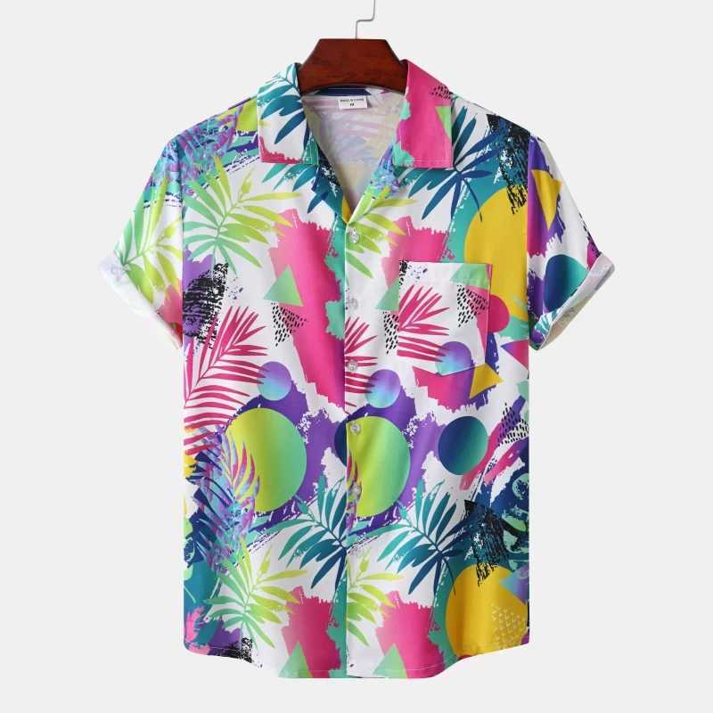 Summer Rainbow Mens Vocation Lapel Camisa Oversized Hawaiian Shirts 3d Print Fashion Men Women Beach Short-sleeved Blouse Tops M260305