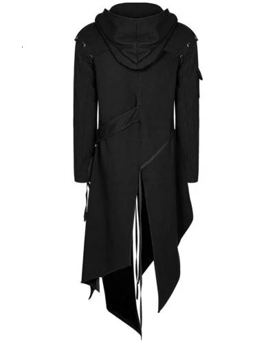 SHUJIN Men Gothic Style Hip Hop Trench Coat Hooded Cloak Mens Irregular n Long Cardigan Street Punk Vintage Jackets 260302