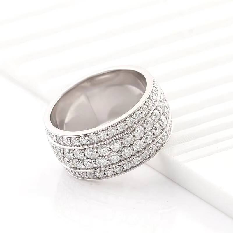 Hip Hop Iced Out 10k Gold Pass Diamond Tester 5 Rows VVS Moissanite GRA Rapper Dazzling Sparkly Eternity Band Ring for Men