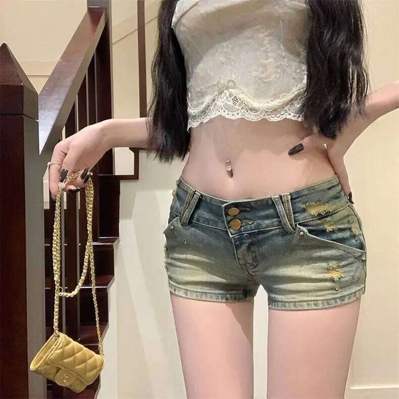 Cute Bow Embroidery Low Waist Jeans Women's Summer 2025 New Slim Straight Y2k Short Shorts Feminino XJ260305