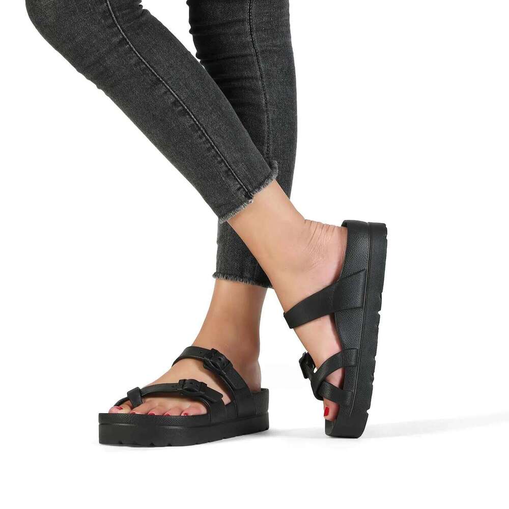 Kidmi Men and Women Comfy Slide Double Adjustable Buckle EVA Flat Lightweight Thick Non Slip Sole Sandals