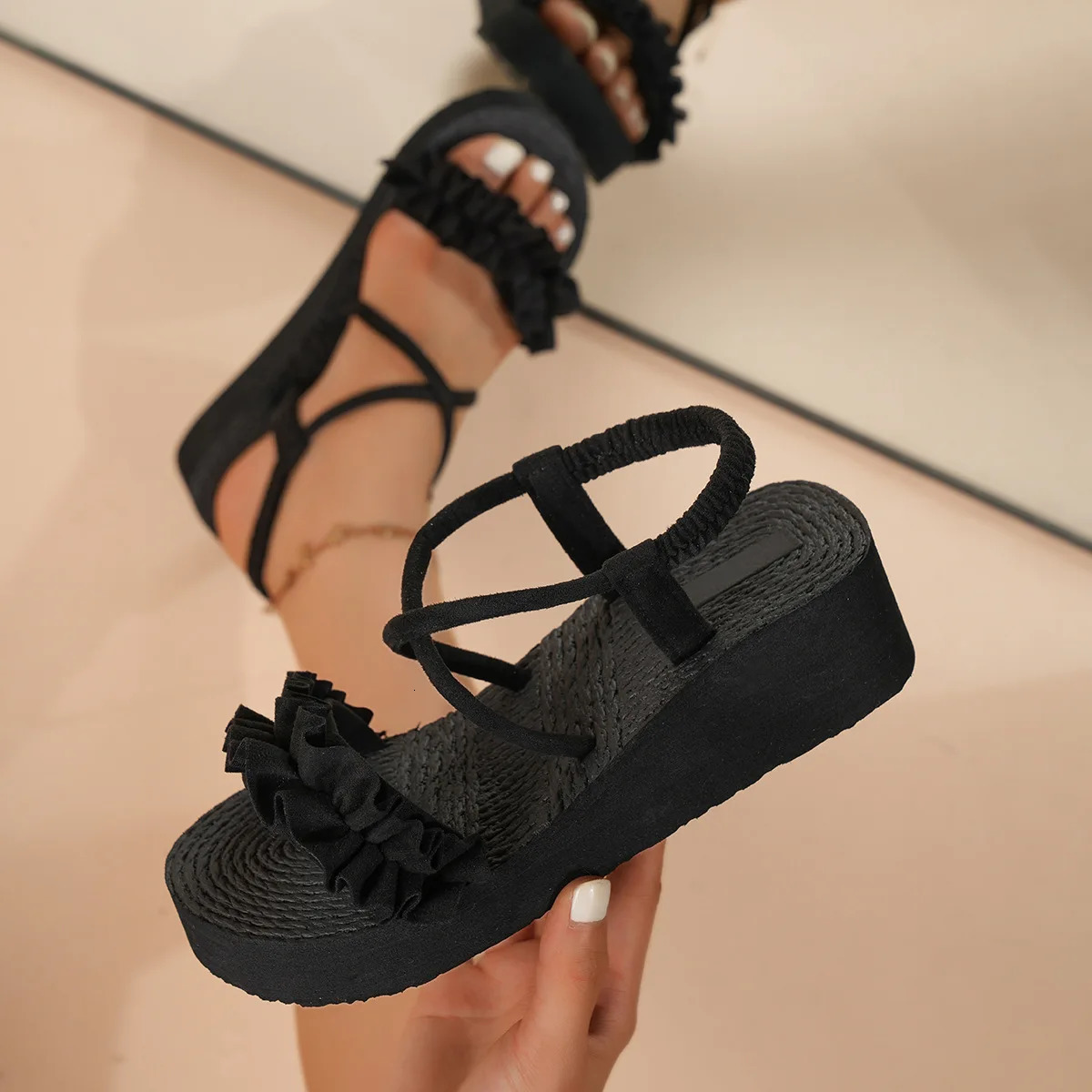 Women Summer Wedges Sandals Light Weight Indoor Street Platform Shoes Thick Sole Bohemia Style Girls Student Beach Sandalias 260306