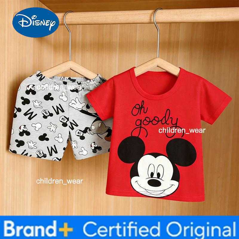 Disney Boys Girls Costume Mickey Mouse TShirtShorts Two Piece Set Summer New Cartoon Tees Loose Shorts Kids Thin Tracksuits H260305