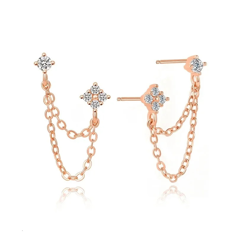 Arrival Double Ear Studs Tassel Chains Hanging Earrings for Women Ear Piercing 3 Metal Color CZ Jewelry 260303
