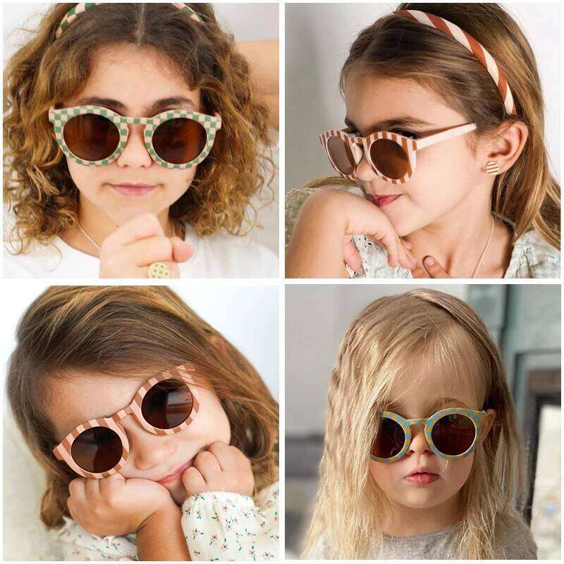 2025 New Kids Cute Checker Panel Color Round UV400 Baby Girls Outdoor Protection Sunglasses Children Sun Glasses Z260305