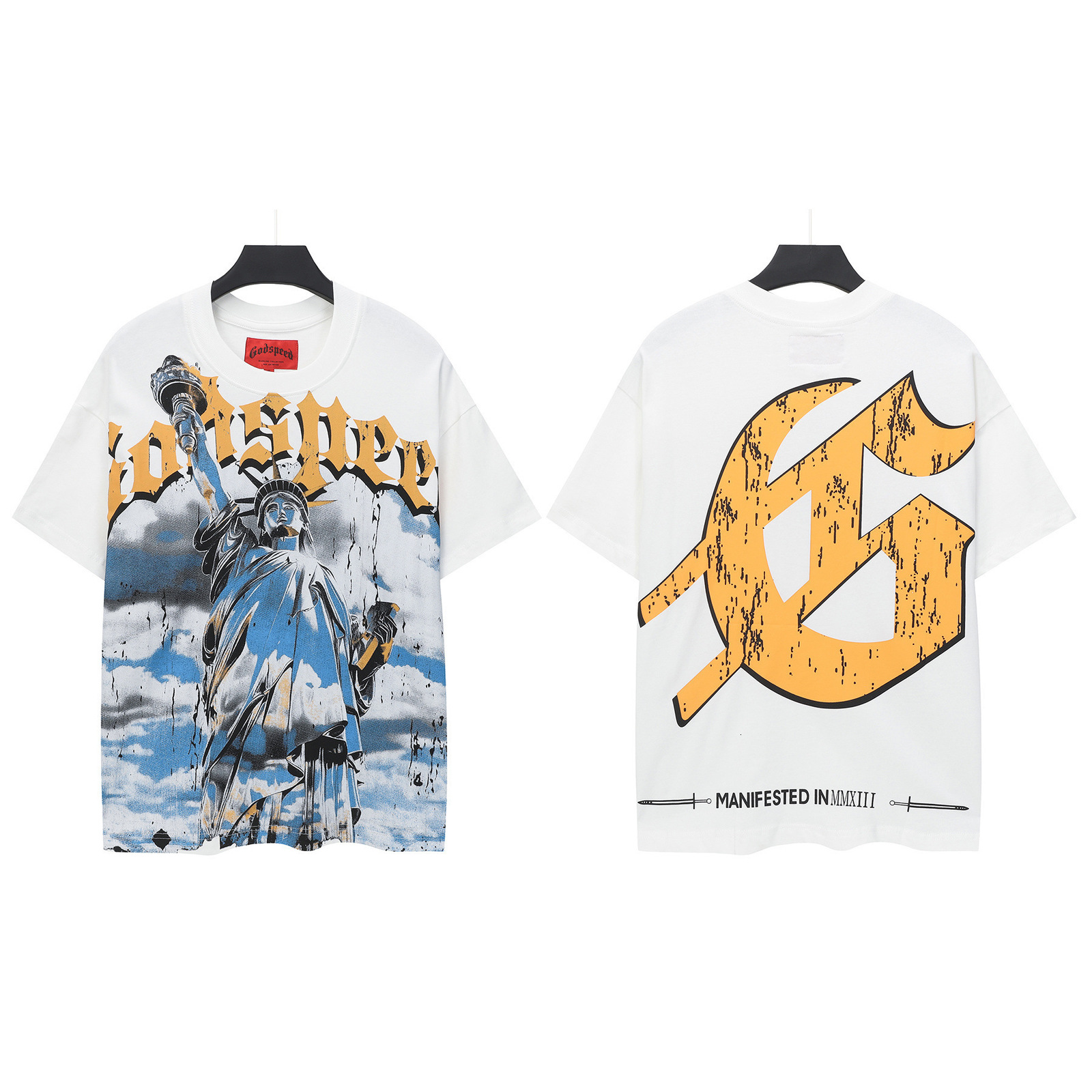 25ss Trendy GOD Skull Print Vintage Summer Loose Casual Short Sleeve Unisex Hip Hop T-Shirtp 250910