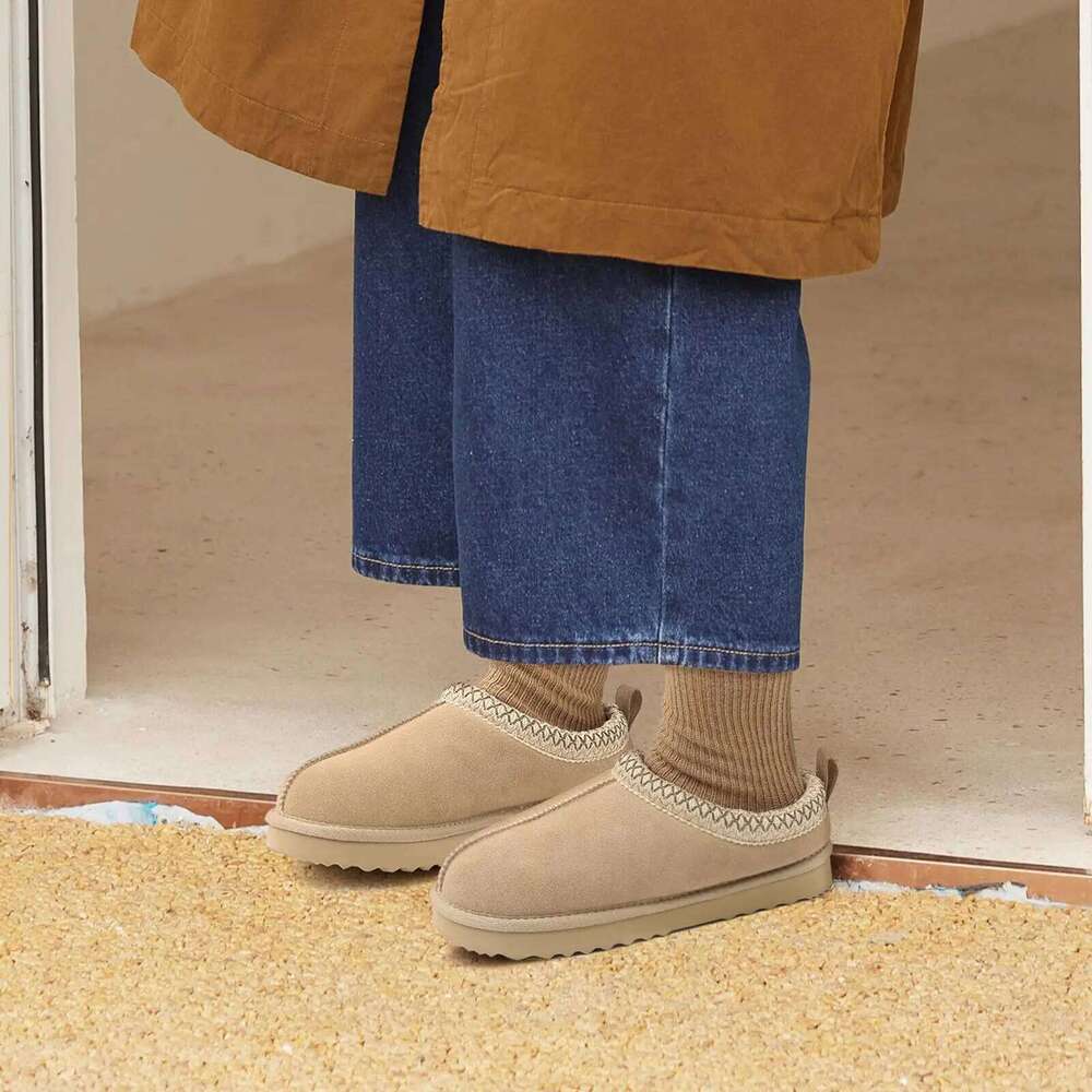 KIDMI Winter Genuine Suede Warm Fuzzy Water Resistant Women Fur Soft House Slippers
