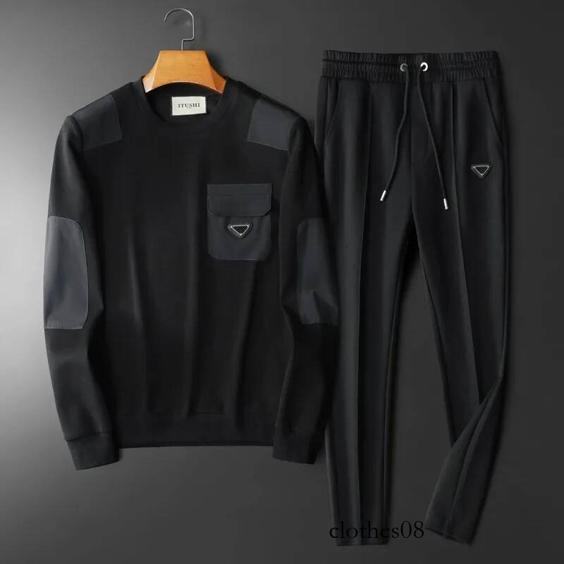 Minglu Auutmn Winter Sport Casual Male Sets Luxury Splicing Round Collar Men's Sweatshirts Elastic Waistband Man Sweatpants