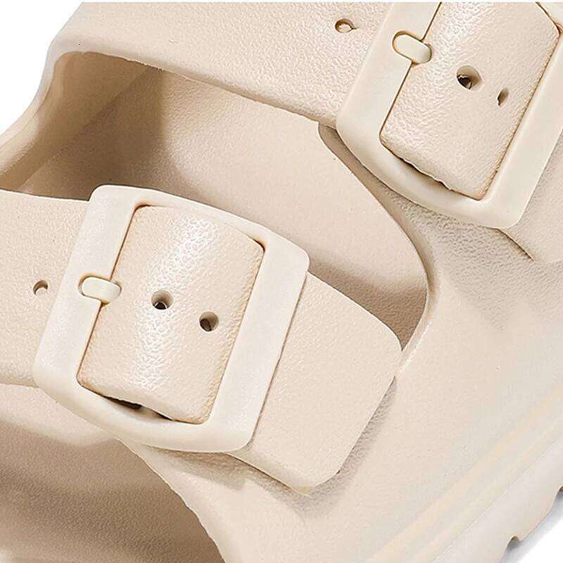 Kidmi New Summer Platform Women's Slippers Outdoor Double Buckle Embellished Sandals Non-slip Breathable Soft-soled Beach Shoes