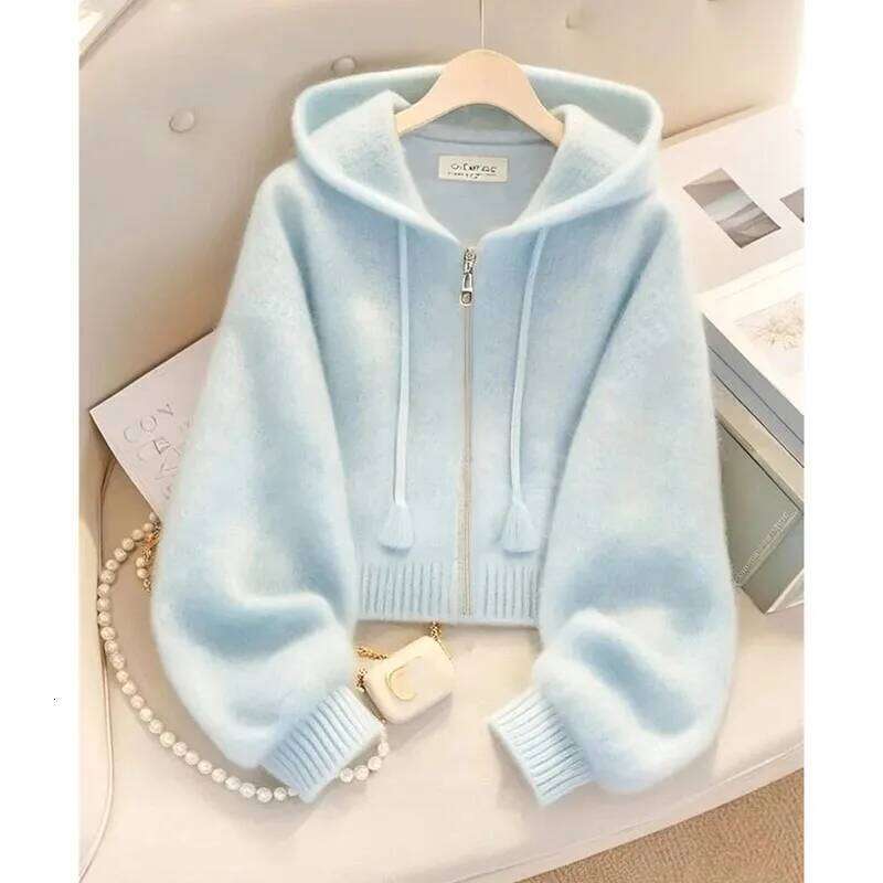 Lazy Wind Feminine Long Sleeves Knitting Spring Autumn Women Leisure Hooded Sweater High-grade Ladies Fashion Zipper Knitted XJ260305