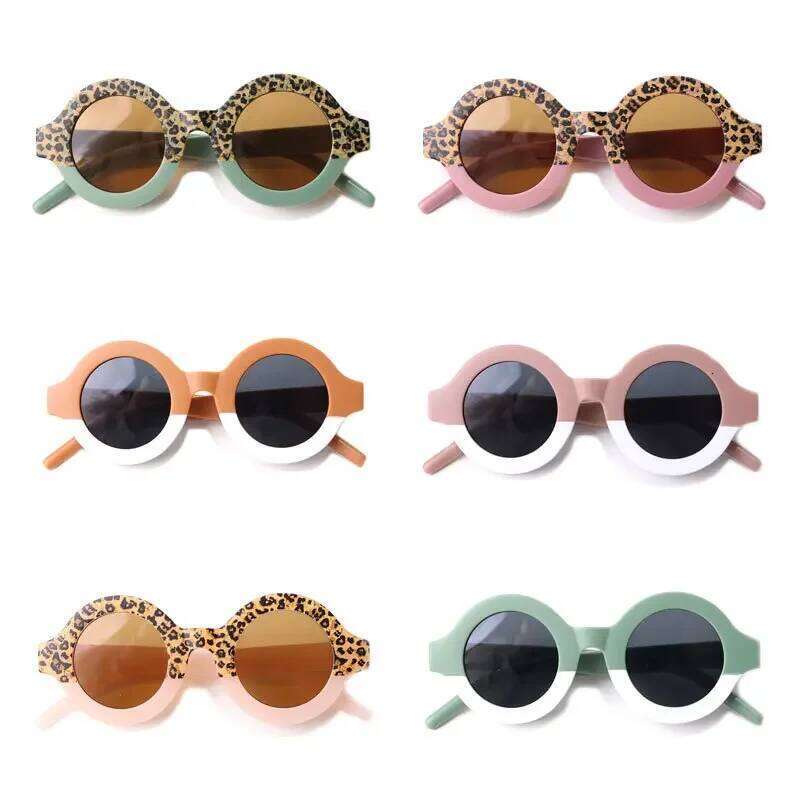 Cute Leopard Double Color Kids Boys Girls Cartoon Bear Shape Round Sunglasses UV400 Protection Eyewear for Baby Z260304
