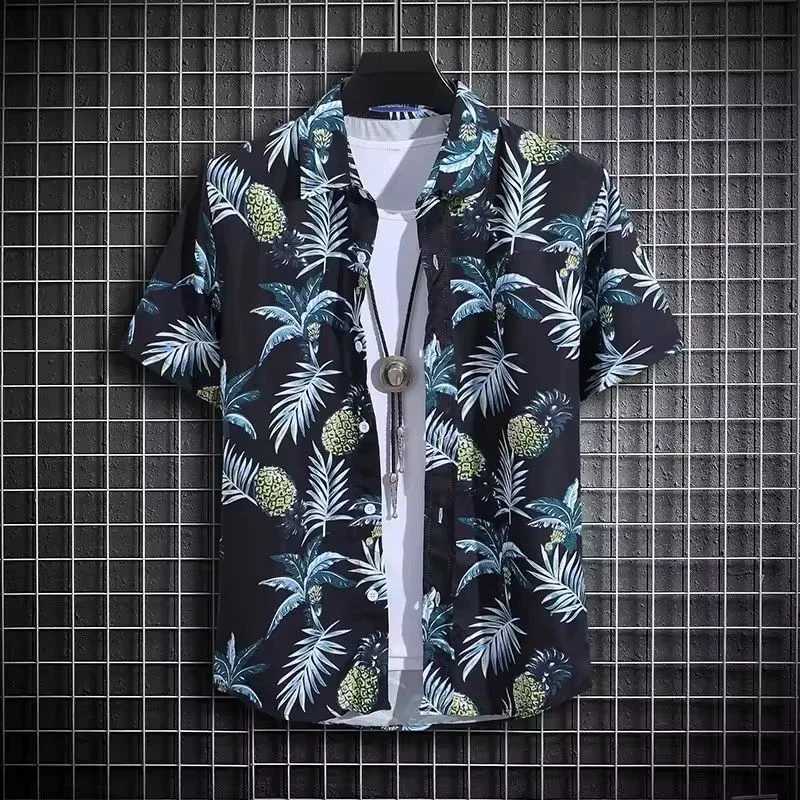 Hawaiian Fashionable Mens Short Sleeve Pineapple Beach Digital Printed Shirt Comfortable 100 Polyester Summer Casual Outdoor M260305