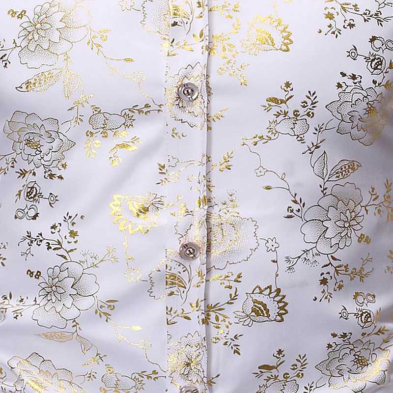 New Men Gold Stamp Printed Loose Shirt Black / White / Wine Red Fashion Male Business Social Casual Lapel Tops M260305