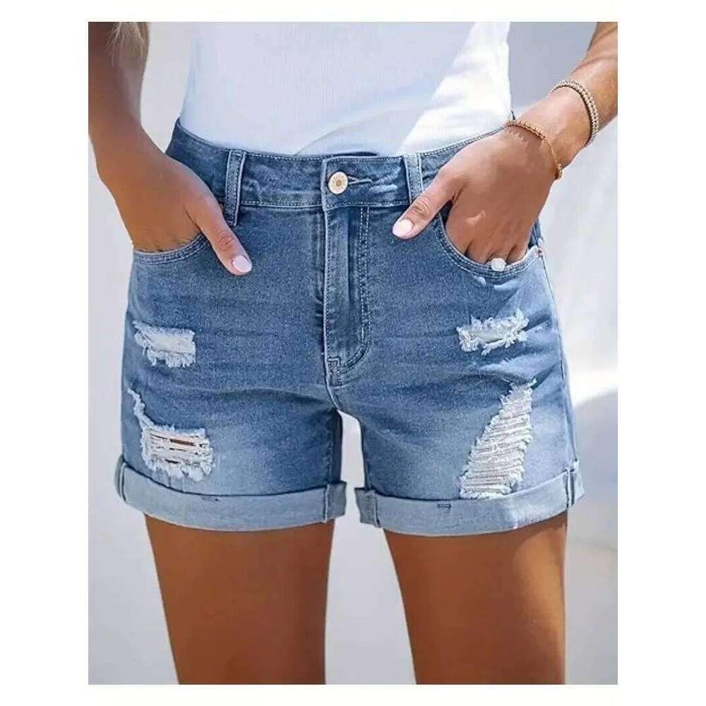 2025 Women's Jeans High Waist Comfortable Slim Fit Fashion Straight Casual Denim Shorts Europe and America XJ260305