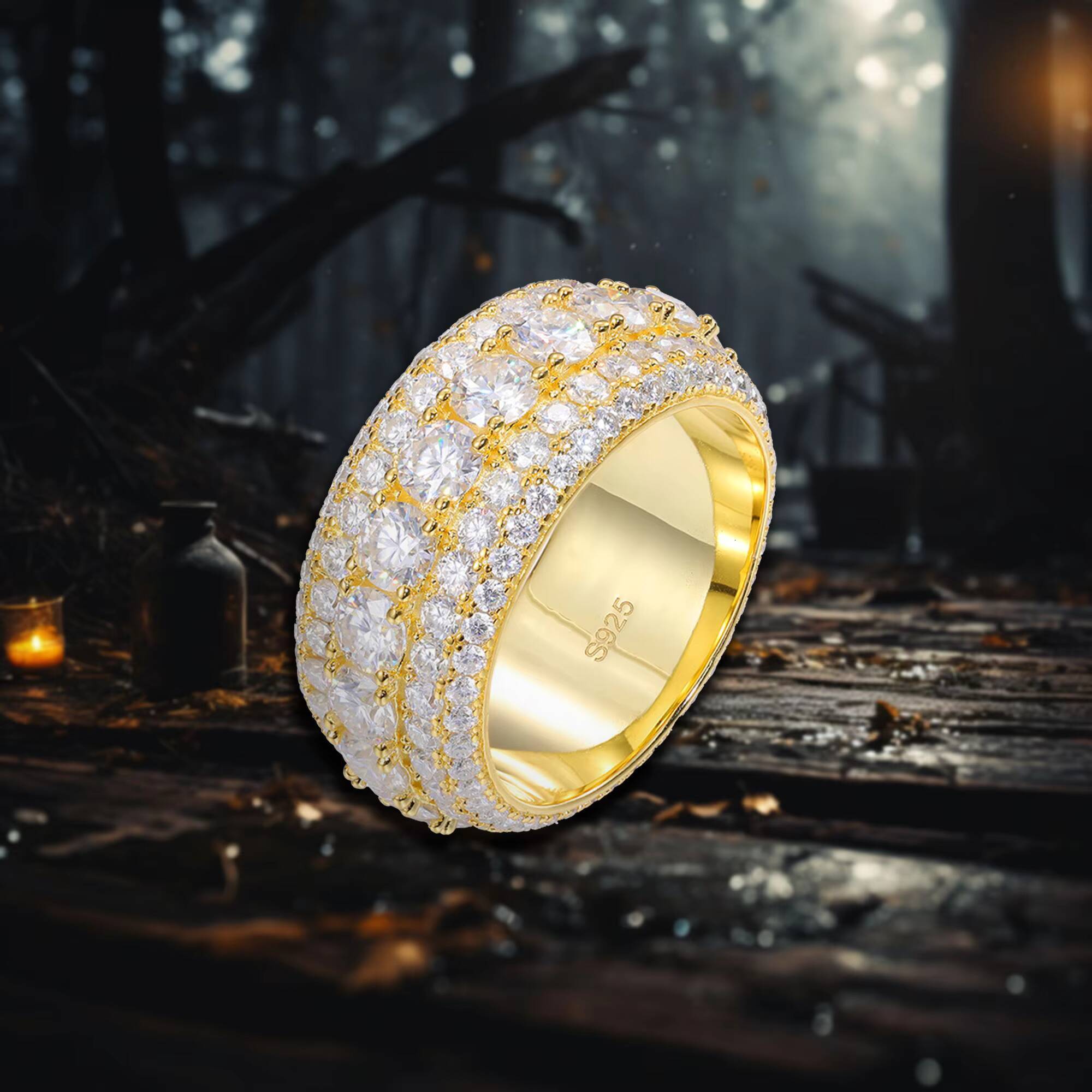 Mens S925 Sterling Silver Moissanite Ring Hip Hop Style With 14K Gold and Rhodium Plating Anniversary Jewelry Accessory