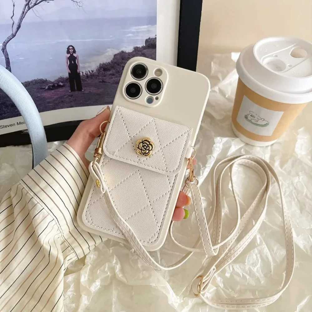 Fashion Quilted Camellia Wallet Lanyard Case for 15T Pro 14T 13T 12T 11 Lite 12 17 Pro Max Detachable Card Holder & Adjustable StrapT260305