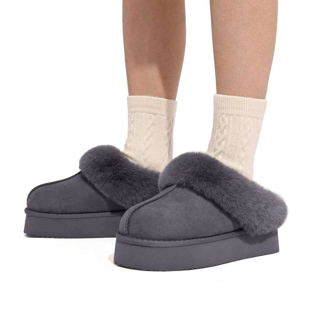 Kidmi Winter Fuzzy Women Platform Plush Memory Foam Slippers Indoor Fluffy House Shoes Soft Non-slip Cozy Slipper