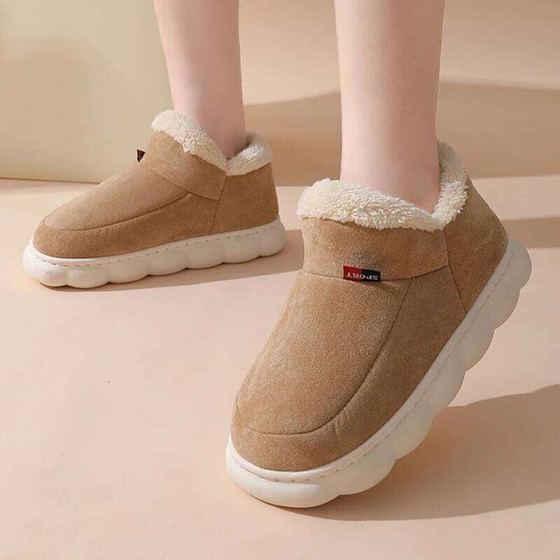 Kidmi Winter Warm Fur Outdoor Non-slip Casual Short Plush House Men Shoes Soft Fuzzy Cozy Slippers
