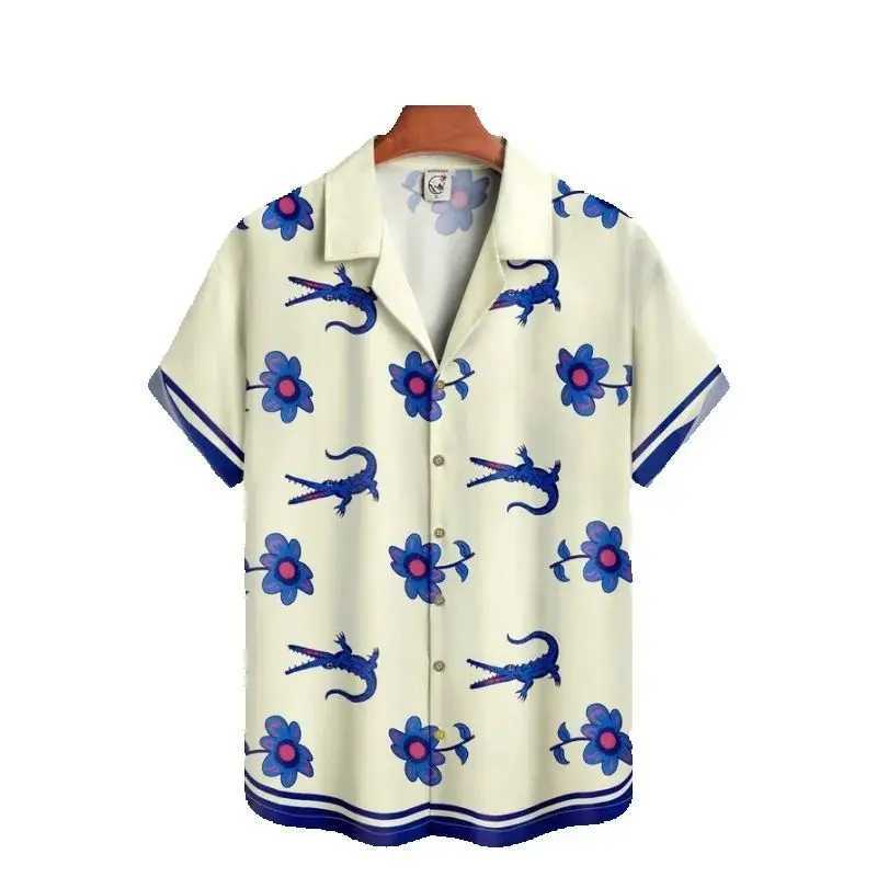 Summer Men Shirt Street Fashion Daily HAWaiian Shirts Cartoon Print Casual Loose Short Clothes SLeeve Beach Loose Tops M260305