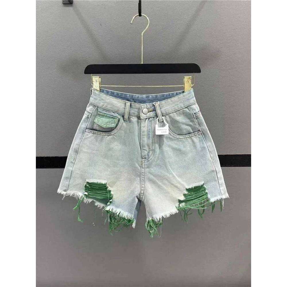 Korean Style Pink Hole Denim Women Summer New High Waist Raw Edge A-line Girls Shorts Fashion Niche Slim Hot Pants XJ260305